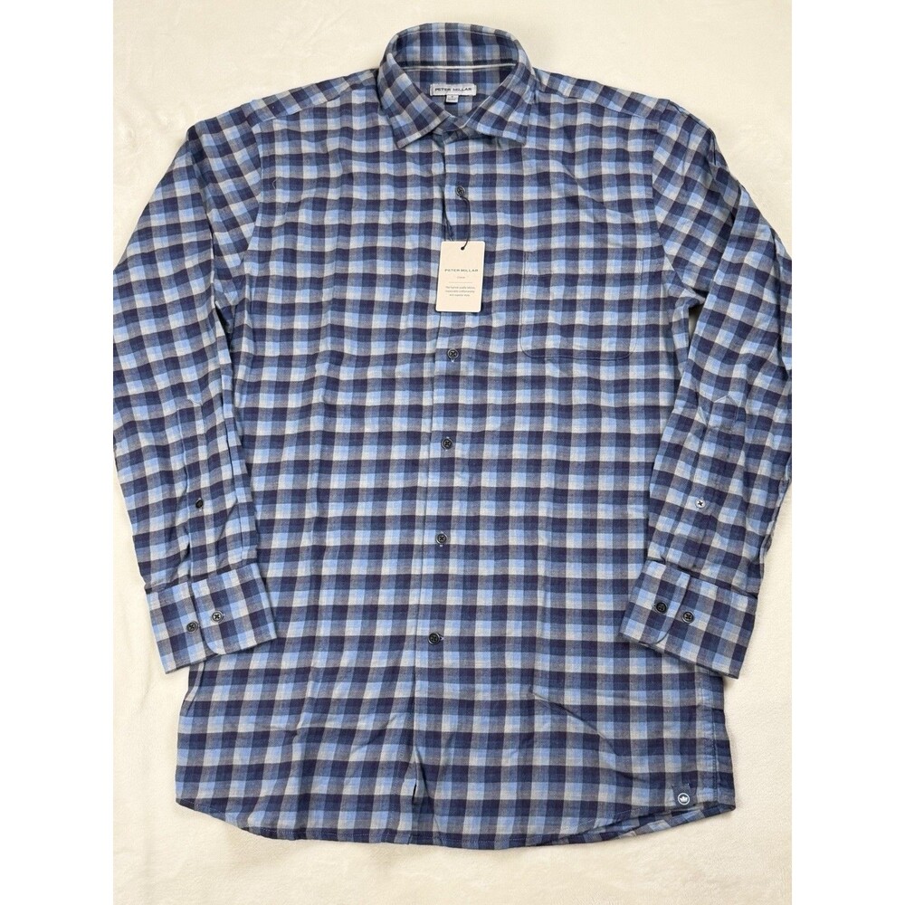 Peter Millar North Bay Cotton Sport Shirt NWT Mens Size Small Blue Plaid  $160